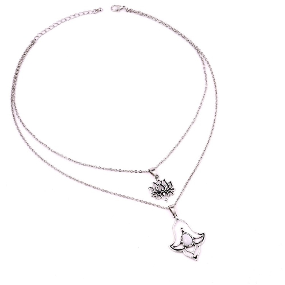 New Silver Lotus Flower Boho Necklace - Picture 2 of 5